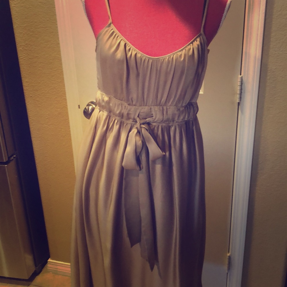 Tan below knee silky dress
